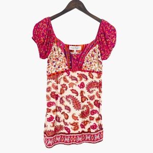 Label Ritu Kumar Pink‎ Floral Print Sleeve Top